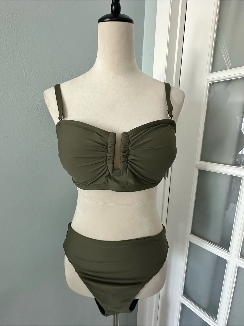 DKNY Olive Green Bandeau Bikini Top with Strap
